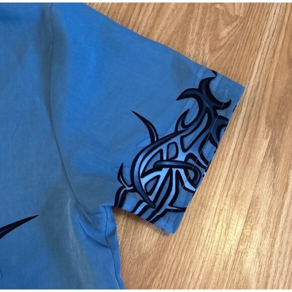 Seven Two Five Shirt Button Up Boys Blue Tribal Large Short Sleeve Double Sided - Picture 2 of 9